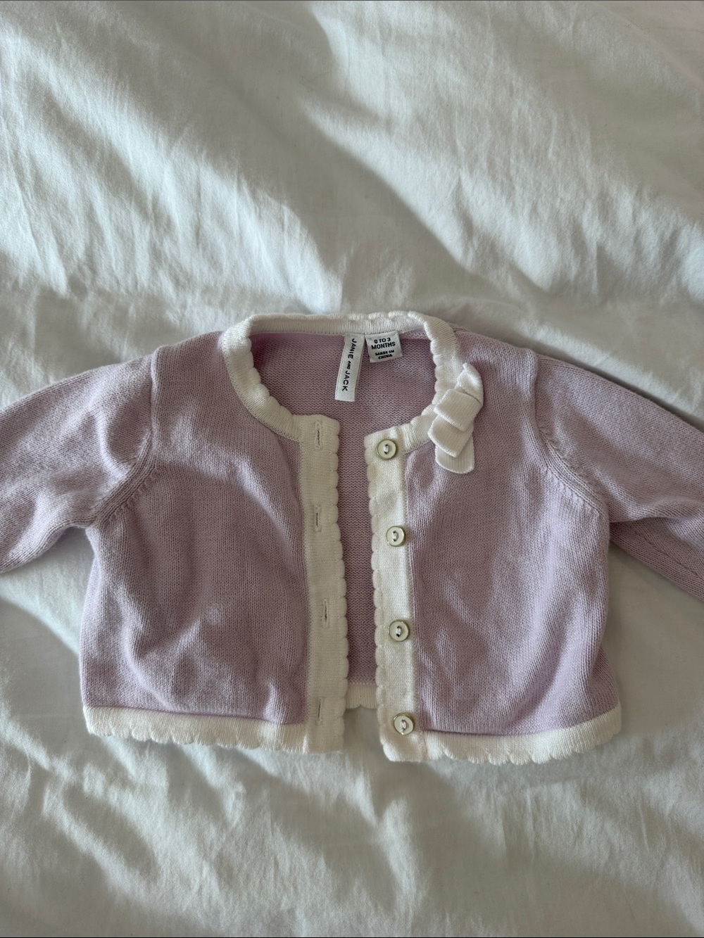 Janie and Jack Lavender Knit Cardigan with Cream Bow Trim